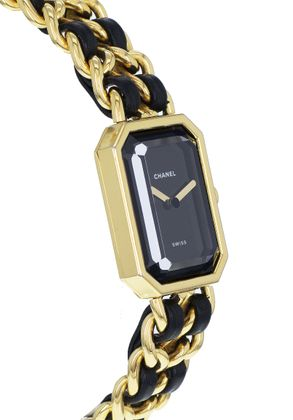 Sold at Auction: CHANEL: Vintage gold pLated ladies CHANEL Premier Swiss  made quartz watch and chain with braided black leather bracelet. Circa 1987